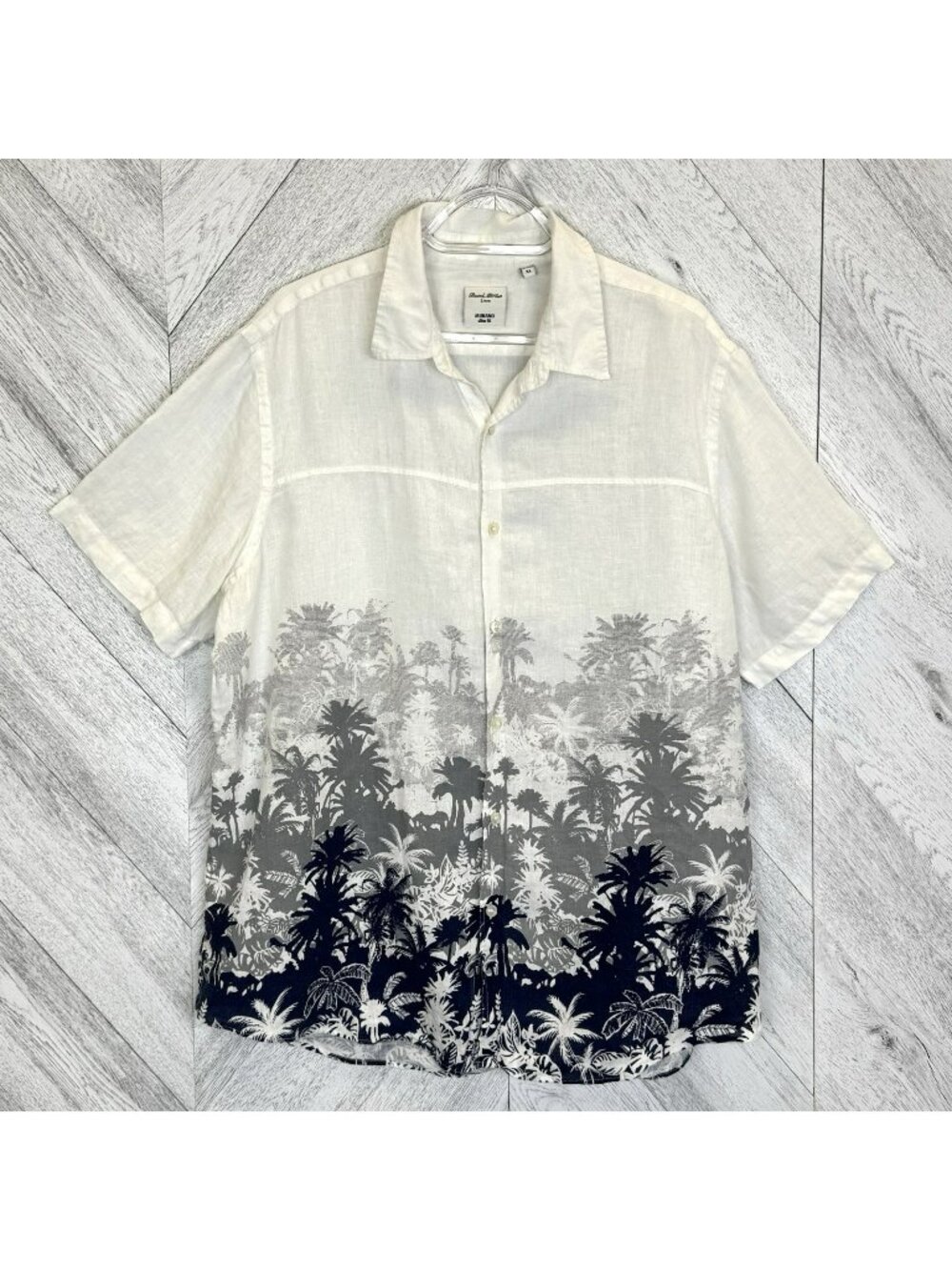 Baird McNutt 100% Linen Murano Slim Fit Short Sleeve Shirt Mens XL Palm Tree